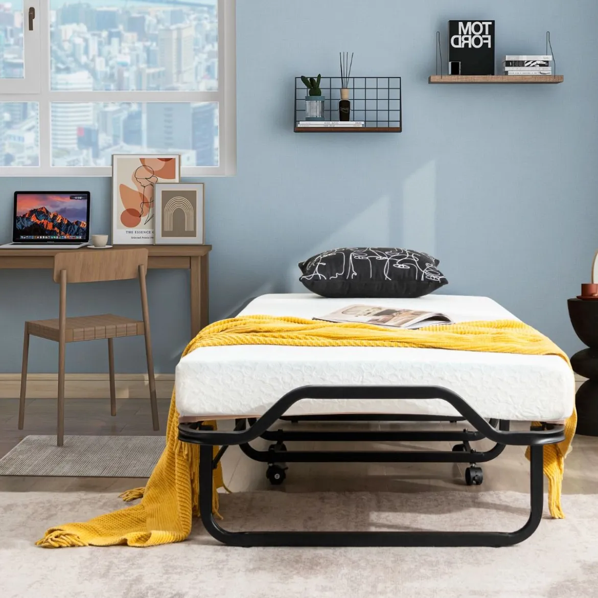 Klappbett mit Matratze Gästebett zum Herausrollen für Erwachsene platzsparend