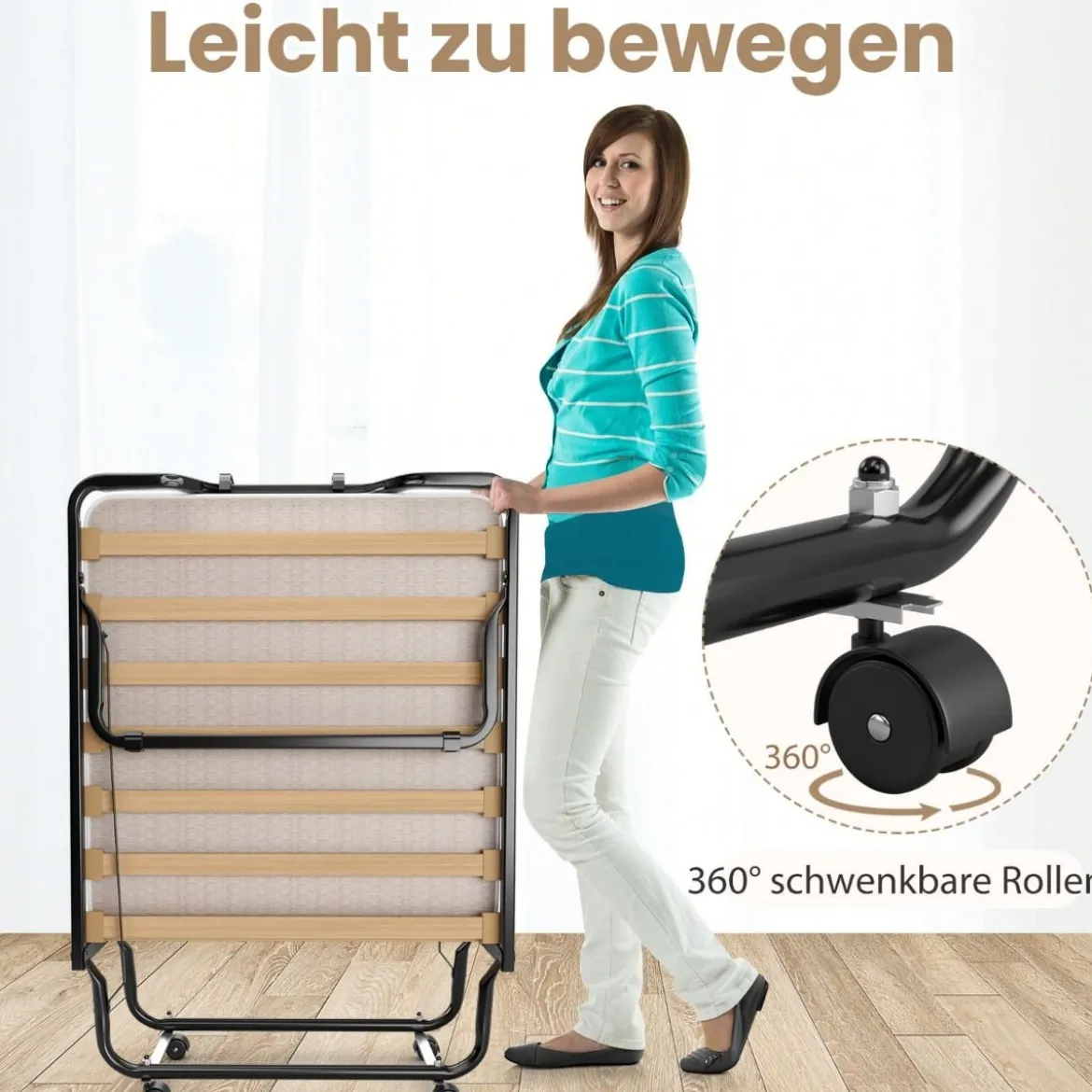 Klappbett Rollbett mit luxuriöser Matratze 200 x 90 x 41 cm Beige Hergestellt in Italien Herkunft: Italien