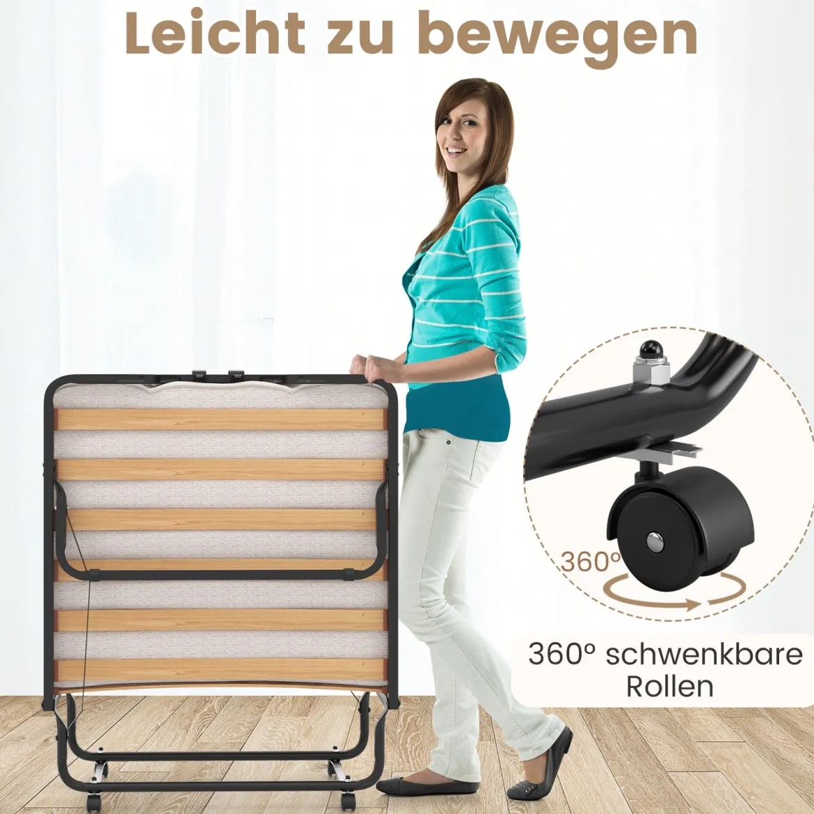 Klappbett 90x200 Cm Memory Foam Matratze Rollen Platzsparend Für Gäste Italien Schwarz