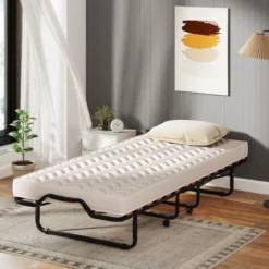 Klappbett 90x200 Cm Memory Foam Matratze Rollen Platzsparend Für Gäste Italien Schwarz