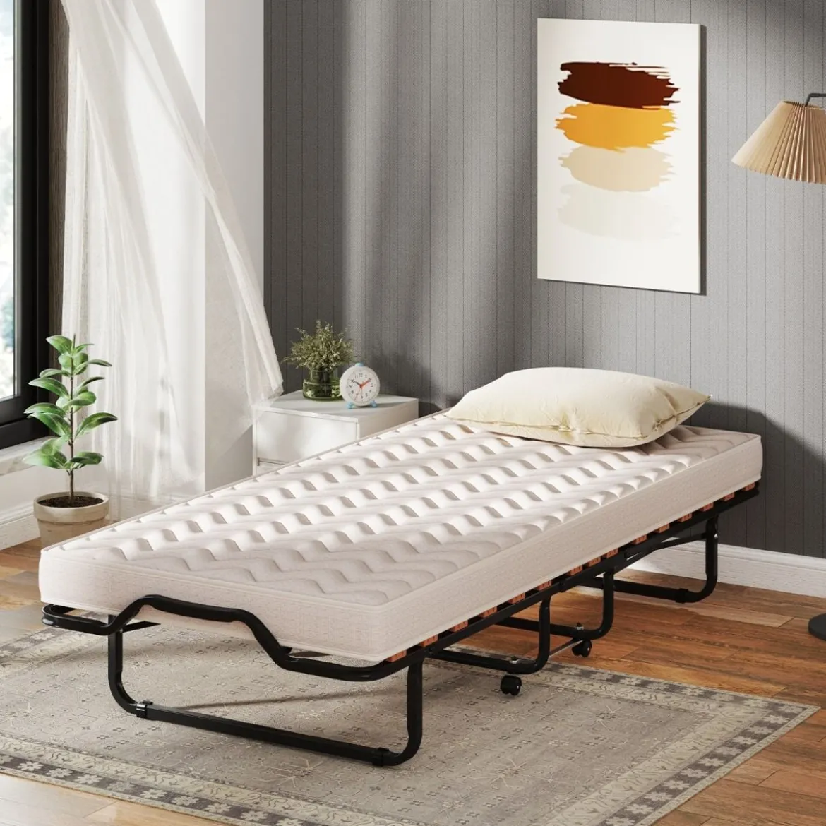 Klappbett 90x200 Cm Memory Foam Matratze Rollen Platzsparend Für Gäste Italien Schwarz