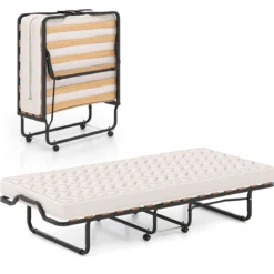 Klappbett 90x200 Cm Memory Foam Matratze Rollen Platzsparend Für Gäste Italien Schwarz