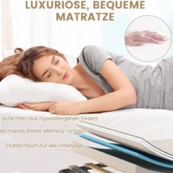 Klappbett 90x200 Cm Memory Foam Matratze Rollen Platzsparend Für Gäste Italien Schwarz