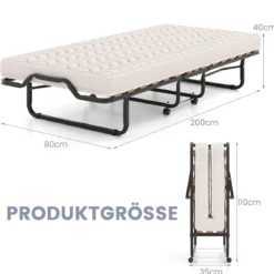 Klappbett 80x200 Cm Memory Foam Matratze Rollen Für Gäste Italien Schwarz