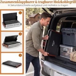 Klappgrill Outdoor Tragbarer Holzkohlegrill Camping Grill aus Metall 62 x 43,5 x 41,5 cm