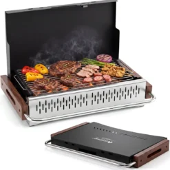 Klappgrill Outdoor Tragbarer Holzkohlegrill Camping Grill aus Metall 62 x 43,5 x 41,5 cm