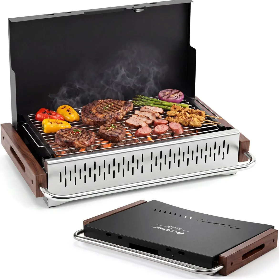 Klappgrill Outdoor Tragbarer Holzkohlegrill Camping Grill aus Metall 62 x 43,5 x 41,5 cm