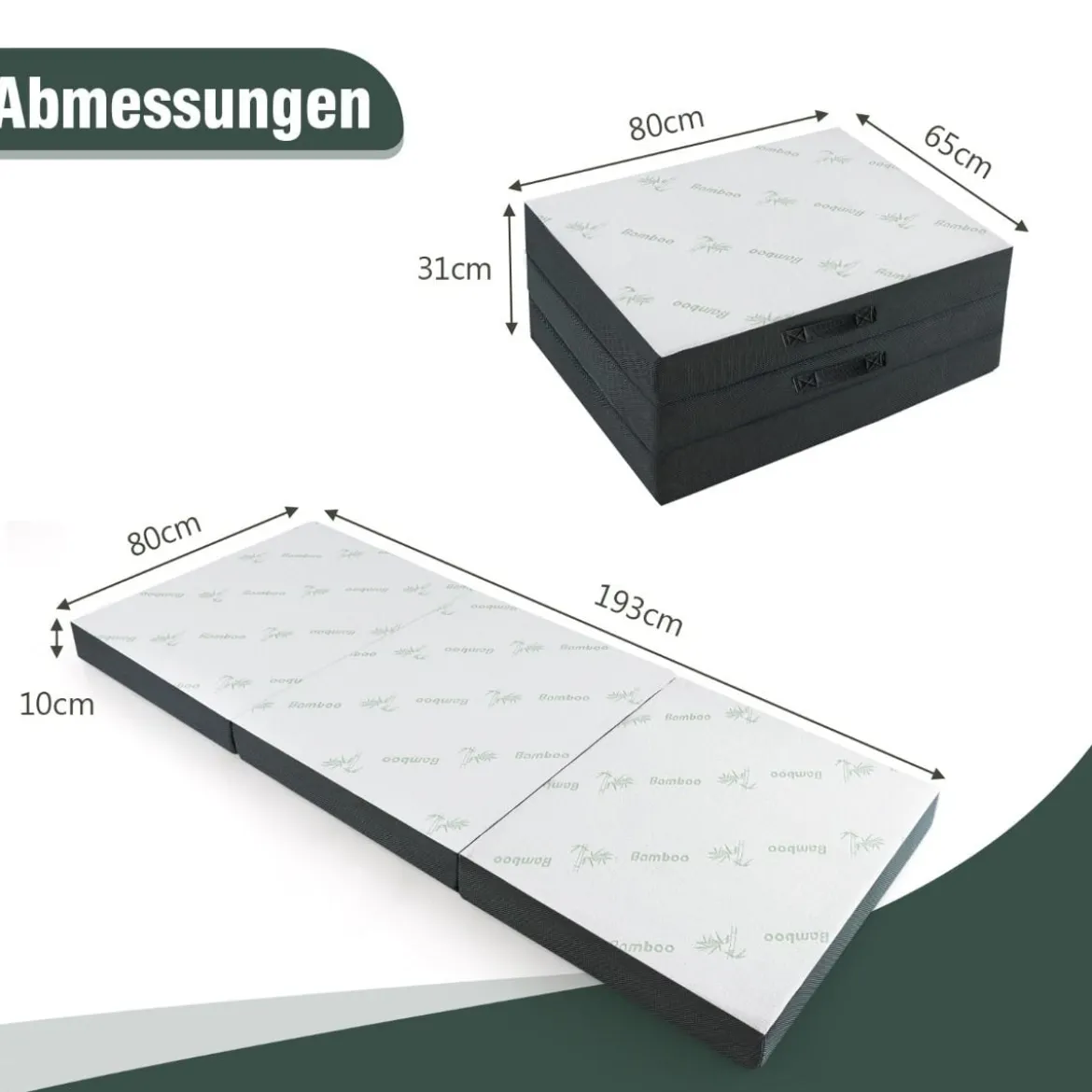 Klappmatratze 10 cm Dicke 3-Fach Klappbare Matratze 193 x 80 x 10 cm Weiß & Grau