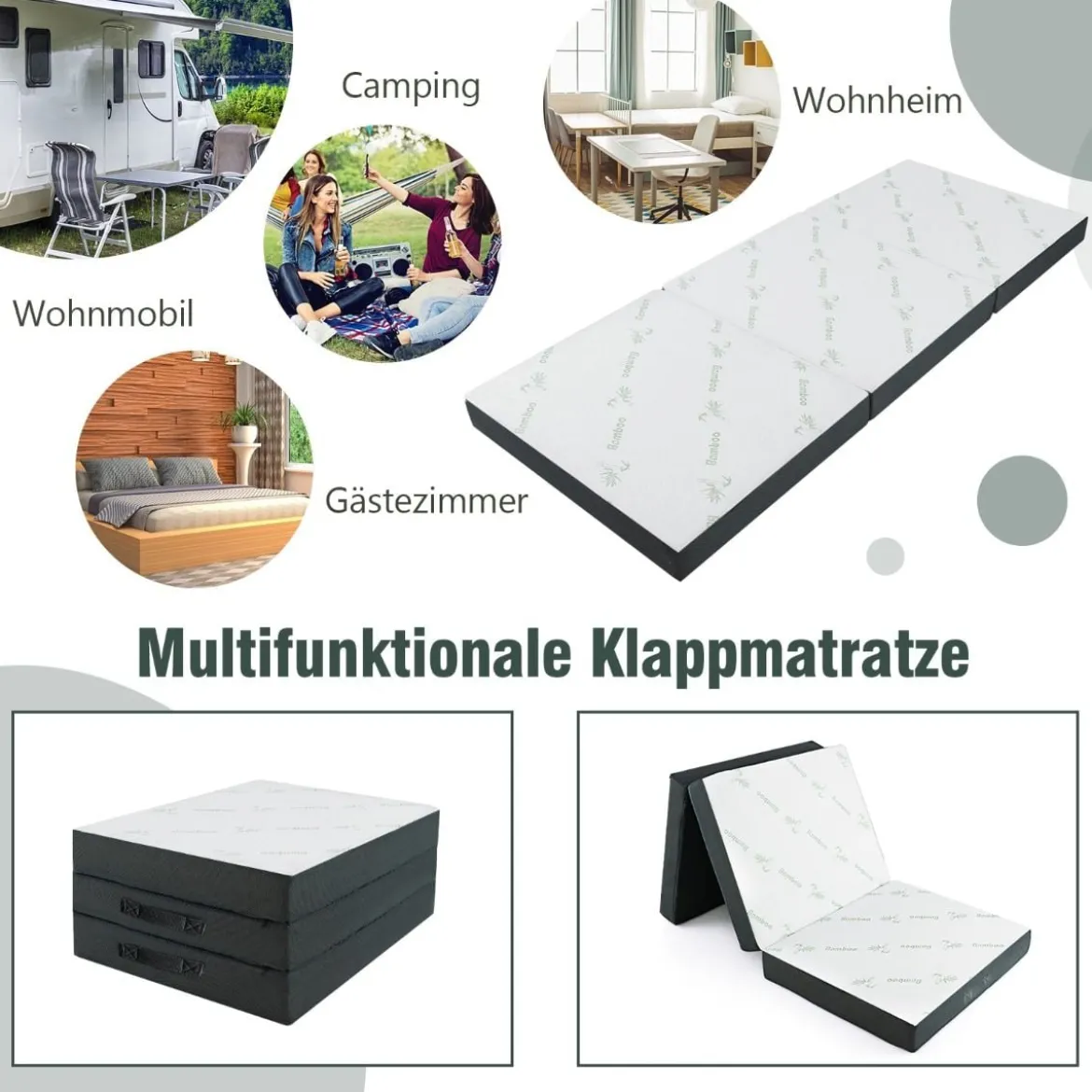 Klappmatratze 10 cm Dicke 3-Fach Klappbare Matratze 193 x 80 x 10 cm Weiß & Grau