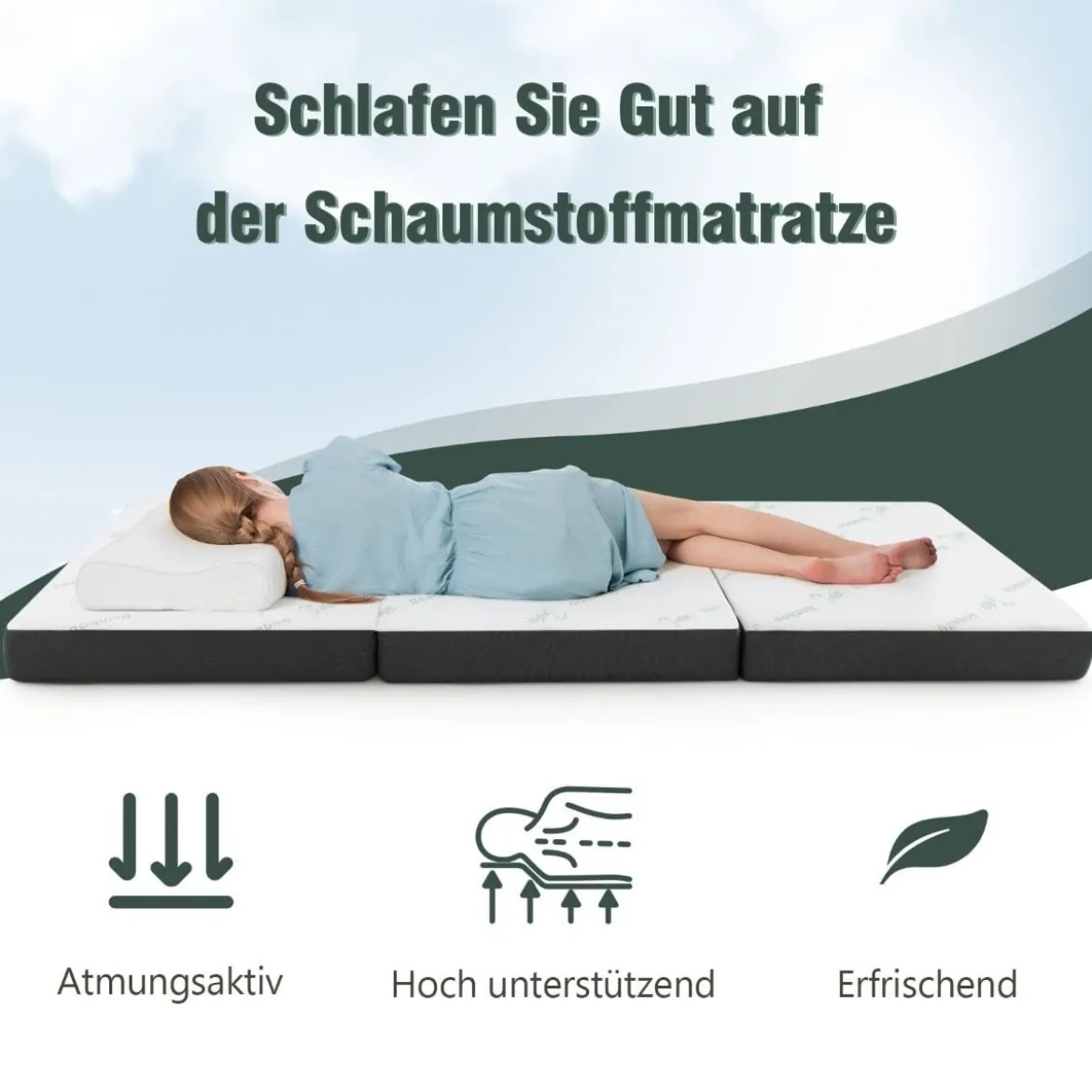 Klappmatratze 10 cm Dicke 3-Fach Klappbare Matratze 193 x 80 x 10 cm Weiß & Grau
