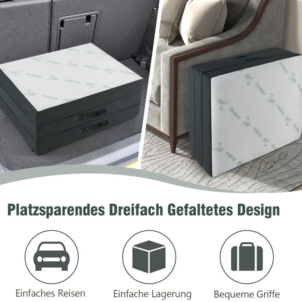 Klappmatratze 10 cm Dicke 3-Fach Klappbare Matratze 193 x 80 x 10 cm Weiß & Grau