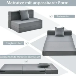 Klappmatratze mit Kissen aus Schaumstoff 15cm dick Schlafsofa mit Waschbarem Bezug 190 x 100 x 15 cm Grau