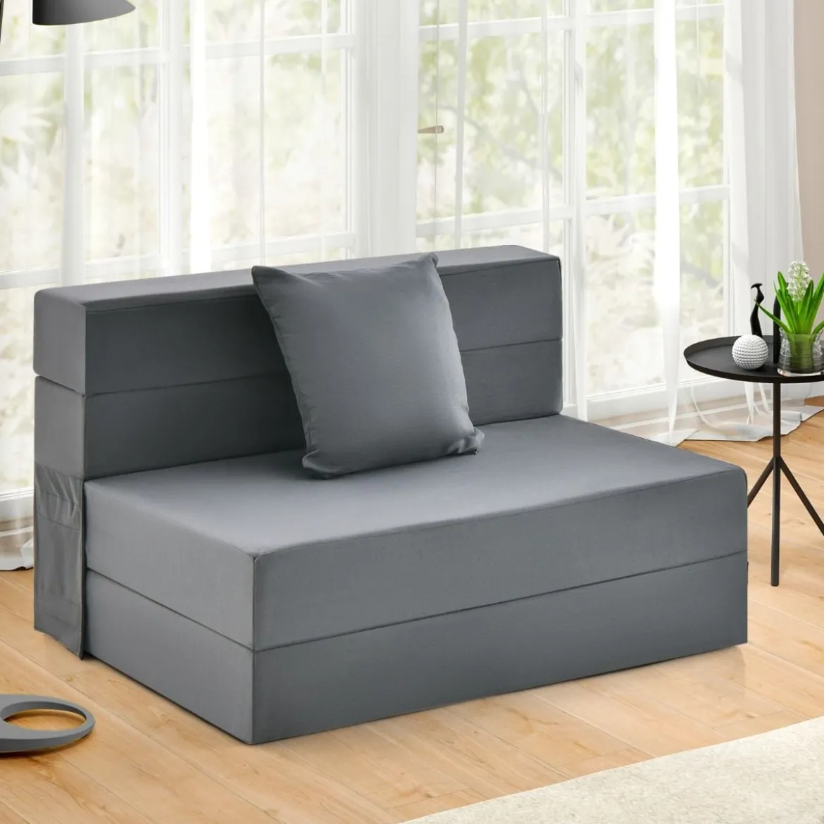 Klappmatratze mit Kissen aus Schaumstoff 15cm dick Schlafsofa mit Waschbarem Bezug 190 x 100 x 15 cm Grau