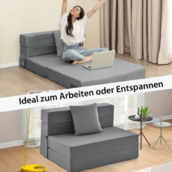 Klappmatratze mit Kissen aus Schaumstoff 15cm dick Schlafsofa mit Waschbarem Bezug 190 x 100 x 15 cm Grau