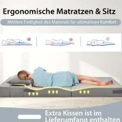 Klappmatratze mit Kissen aus Schaumstoff 15cm dick Schlafsofa mit Waschbarem Bezug 190 x 100 x 15 cm Grau