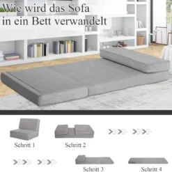 Klappsofa 3-Fach Umklappbares Schlafsofa mit 5Rückenlehnenpositionen Grau