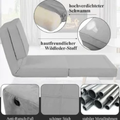 Klappsofa 3-Fach Umklappbares Schlafsofa mit 5Rückenlehnenpositionen Grau
