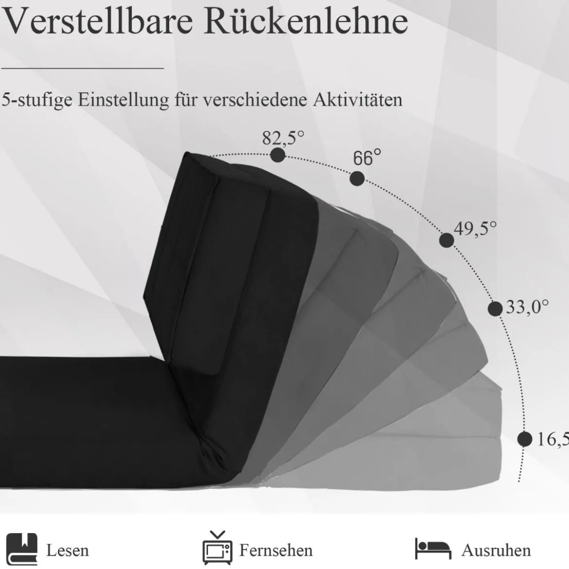 Klappsofa 3-Fach Umklappbares Schlafsofa mit 5Rückenlehnenpositionen Schwarz
