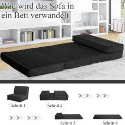 Klappsofa 3-Fach Umklappbares Schlafsofa mit 5Rückenlehnenpositionen Schwarz