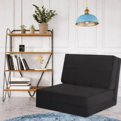 Klappsofa 3-Fach Umklappbares Schlafsofa mit 5Rückenlehnenpositionen Schwarz