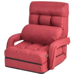 Klappsofa Schlafsofa Bodenstuhlsofa Liegebett verstellbar mit Armlehnen & Kissen Rot