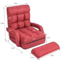 Klappsofa Schlafsofa Bodenstuhlsofa Liegebett verstellbar mit Armlehnen & Kissen Rot