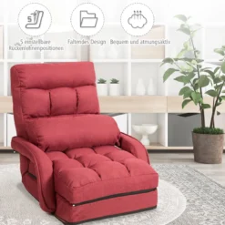 Klappsofa Schlafsofa Bodenstuhlsofa Liegebett verstellbar mit Armlehnen & Kissen Rot