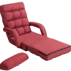 Klappsofa Schlafsofa Bodenstuhlsofa Liegebett verstellbar mit Armlehnen & Kissen Rot