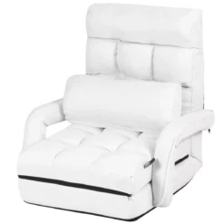 Klappsofa Schlafsofa Bodenstuhlsofa Liegebett verstellbar mit Armlehnen & Kissen Weiß