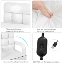 Klappsofa Schlafsofa Bodenstuhlsofa Liegebett verstellbar mit Armlehnen & Kissen Weiß