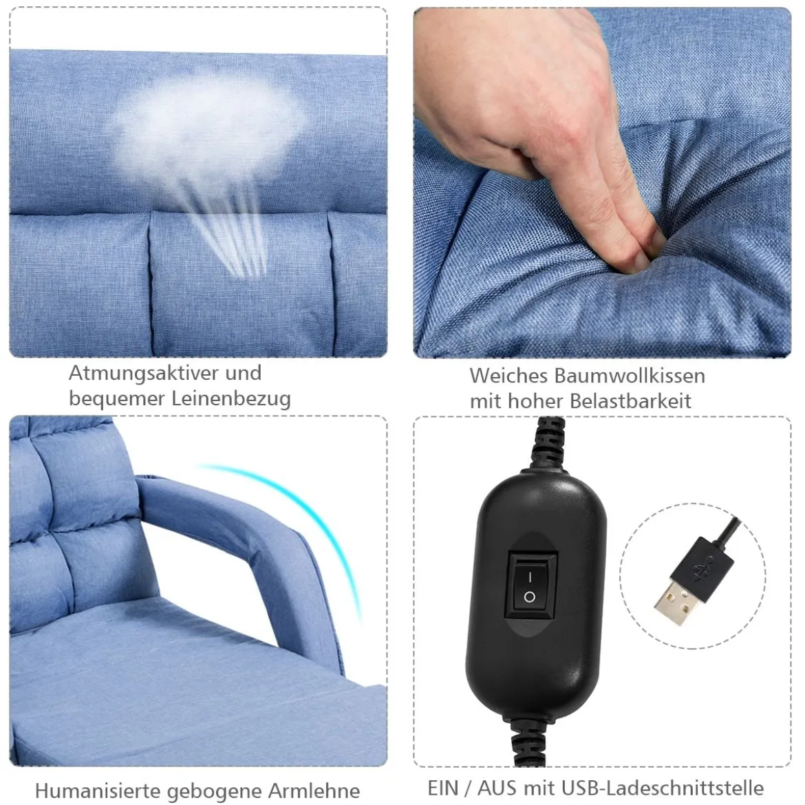 Klappsofa Schlafsofa Bodenstuhlsofa Liegebett verstellbar mit Armlehnen & Kissen Blau