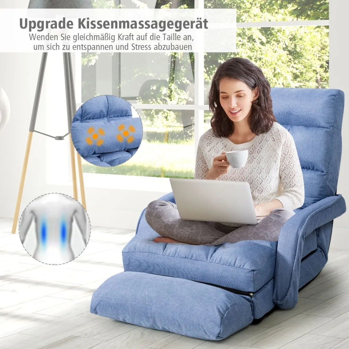 Klappsofa Schlafsofa Bodenstuhlsofa Liegebett verstellbar mit Armlehnen & Kissen Blau