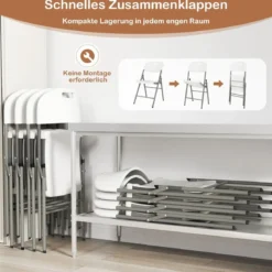 Klappstühle 4er Set Gaststühle mit Metallrahmen und Tragegriff für Partys Weiß