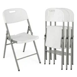 Klappstühle 4er Set Gaststühle mit Metallrahmen und Tragegriff für Partys Weiß
