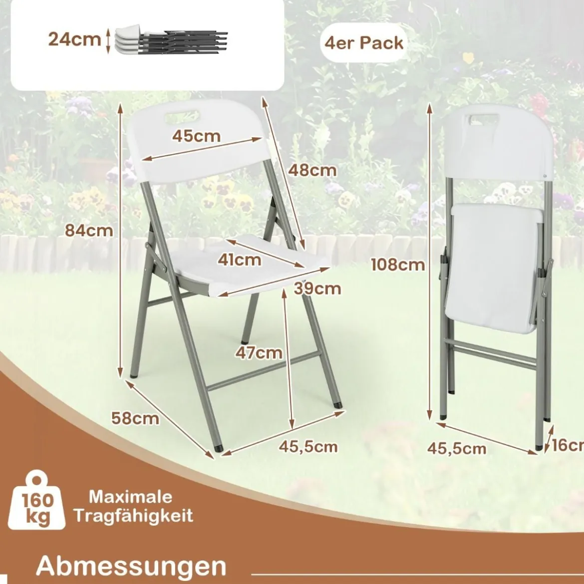 Klappstühle 4er Set Gaststühle mit Metallrahmen und Tragegriff für Partys Weiß