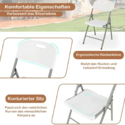 Klappstühle 4er Set Gaststühle mit Metallrahmen und Tragegriff für Partys Weiß