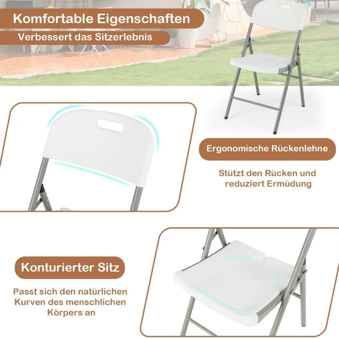 Klappstühle 4er Set Gaststühle mit Metallrahmen und Tragegriff für Partys Weiß