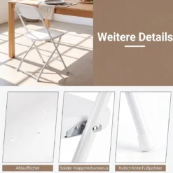 Klappstühle 4er Set Wetterfeste Gartenstühle mit Metallrahmen bis 150kg Kunststoff Balkonstühle Weiß