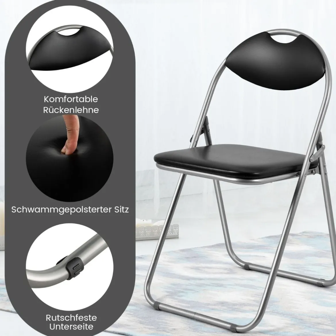 Klappstühle mit Metallrahmen & Gepolsterten Sitzen & Rutschfesten Fußpolstern
