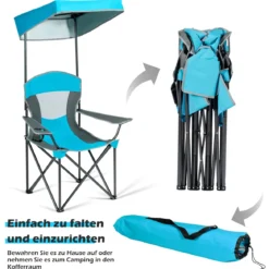 Klappstühle mit Sonnenschirm Outdoor-Stuhl mit Sonnendach 90 x 72 x 150 cm Blau