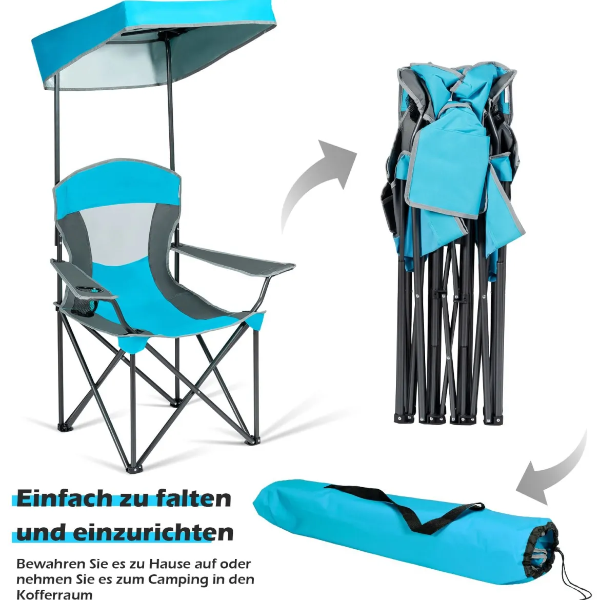 Klappstühle mit Sonnenschirm Outdoor-Stuhl mit Sonnendach 90 x 72 x 150 cm Blau