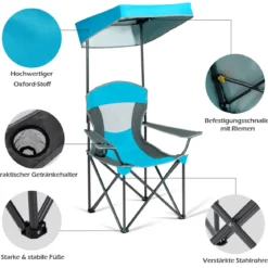 Klappstühle mit Sonnenschirm Outdoor-Stuhl mit Sonnendach 90 x 72 x 150 cm Blau