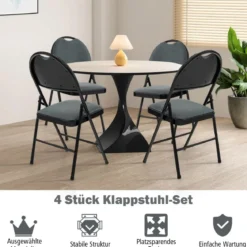 4 Klappstühle tragbare Metallstühle mit gepolstertem Sitz gepolsterte Stühle für Zuhause Beige/Grau