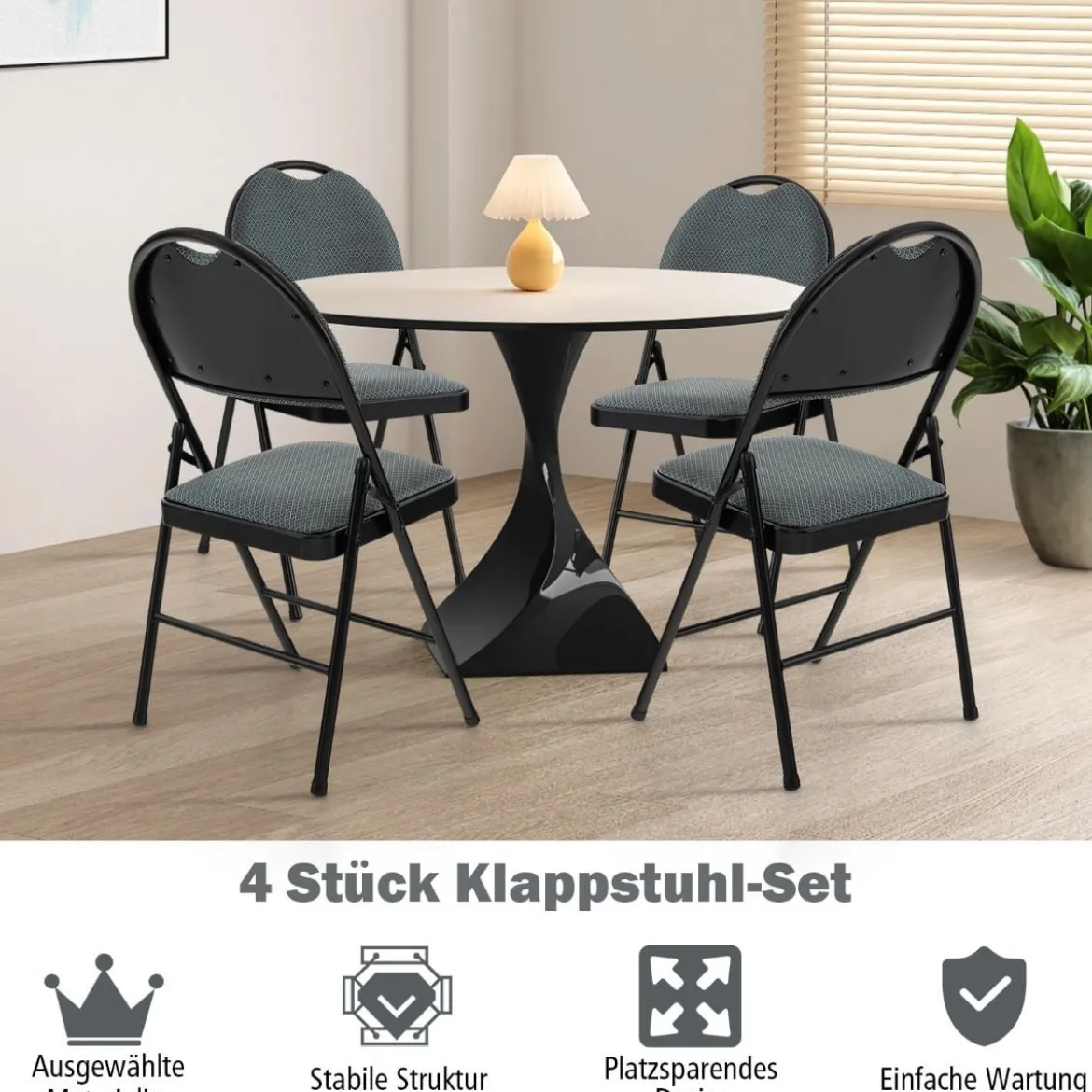 4 Klappstühle tragbare Metallstühle mit gepolstertem Sitz gepolsterte Stühle für Zuhause Beige/Grau