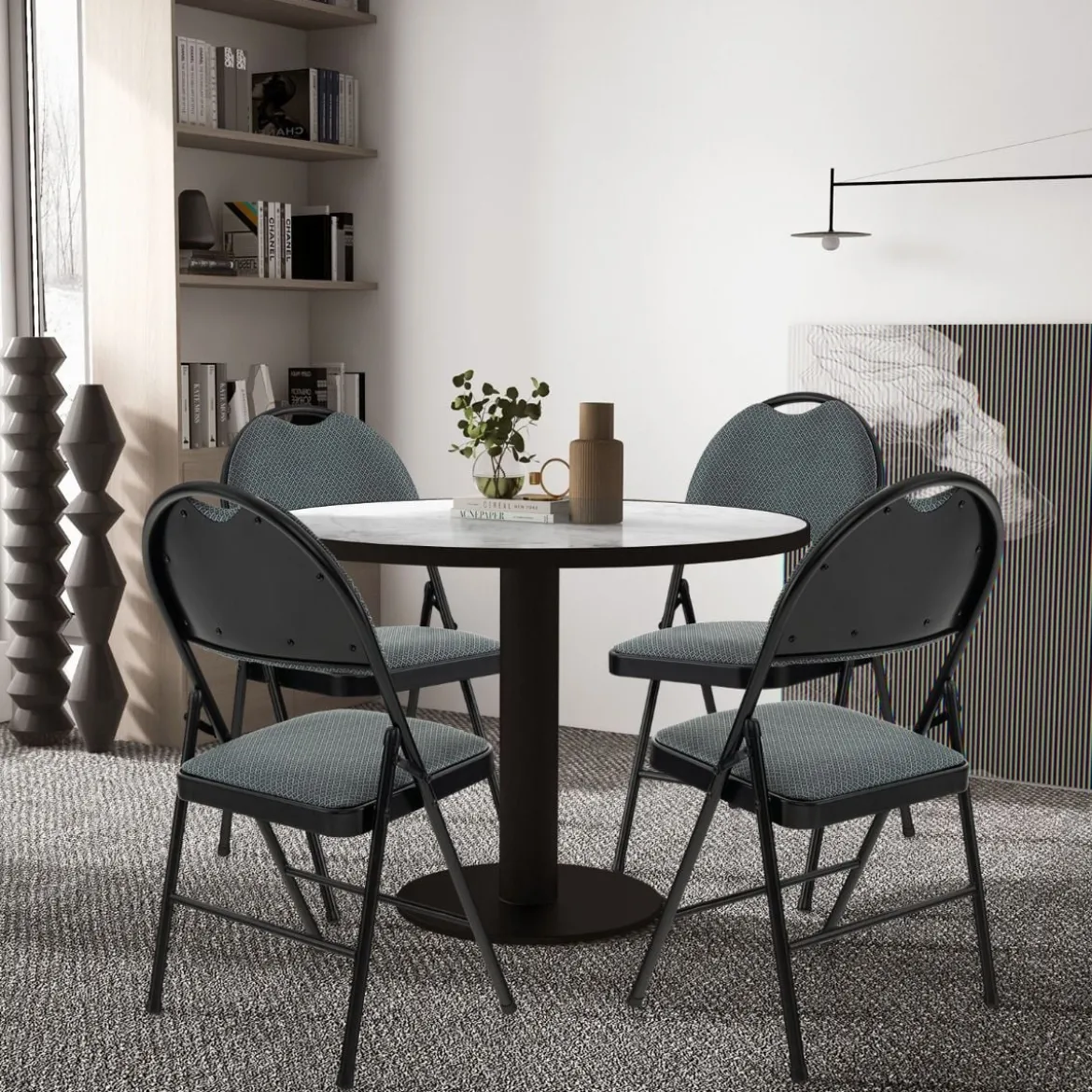 4 Klappstühle tragbare Metallstühle mit gepolstertem Sitz gepolsterte Stühle für Zuhause Beige/Grau