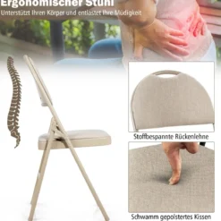 4 Klappstühle tragbare Metallstühle mit gepolstertem Sitz gepolsterte Stühle für Zuhause Beige/Grau