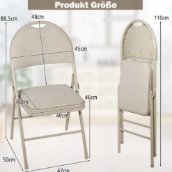 4 Klappstühle tragbare Metallstühle mit gepolstertem Sitz gepolsterte Stühle für Zuhause Beige/Grau