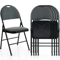 4 Klappstühle tragbare Metallstühle mit gepolstertem Sitz gepolsterte Stühle für Zuhause Beige/Grau