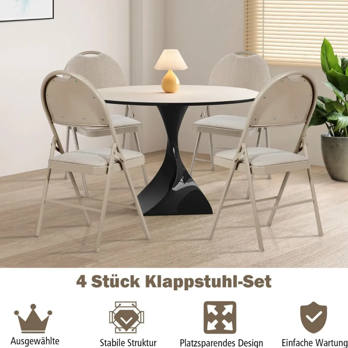 4 Klappstühle tragbare Metallstühle mit gepolstertem Sitz gepolsterte Stühle für Zuhause Beige/Grau