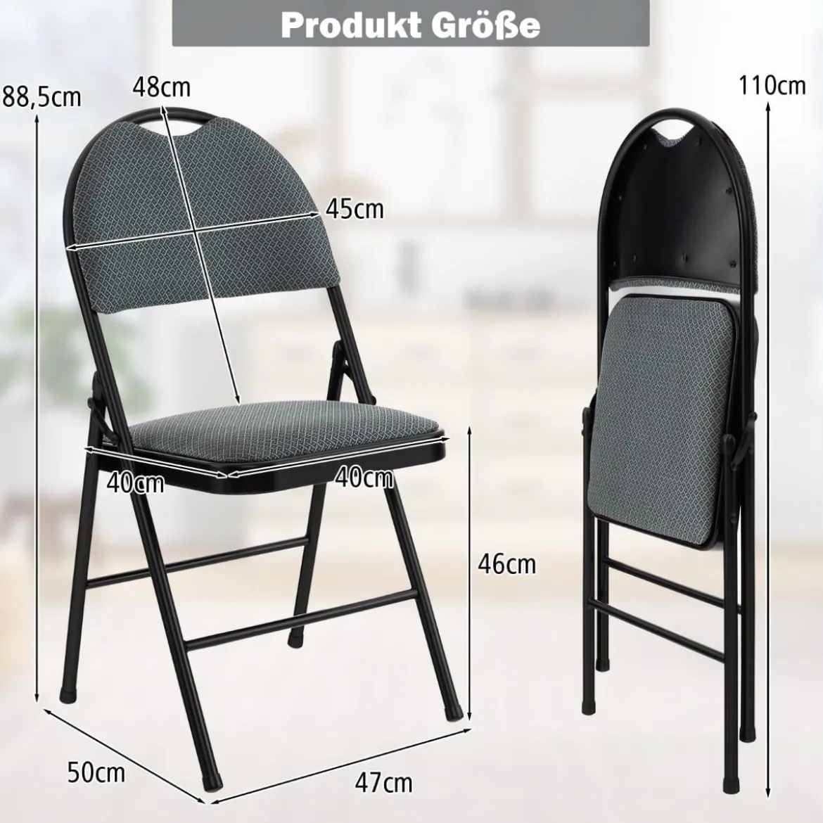 4 Klappstühle tragbare Metallstühle mit gepolstertem Sitz gepolsterte Stühle für Zuhause Beige/Grau
